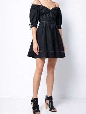 Derek Lam 10 Crosby Black Off Shoulder Mini Dress Sz 6 Puff Sleeve Fit & Flare